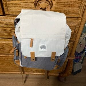 Parker Baby Co. Cream and Gray Canvas Birch Bag Diaper Backpack